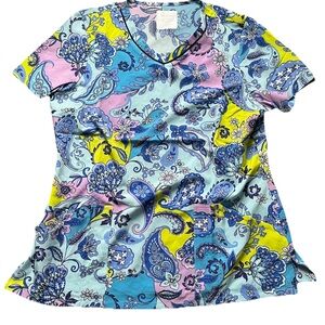 NWT Women’s Large Cherokee Blue Paisley Print Scrub Top